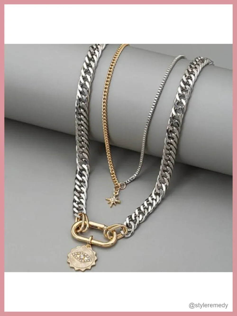 Layered Beaded Charm Choker Necklace Set with Evil Eye